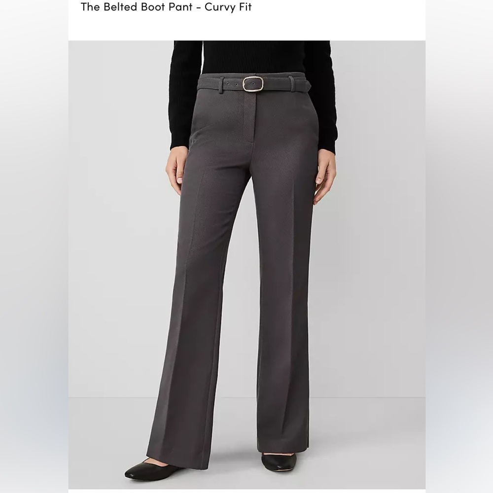 Ann Taylor Gray Belted Boot-Cut Trousers